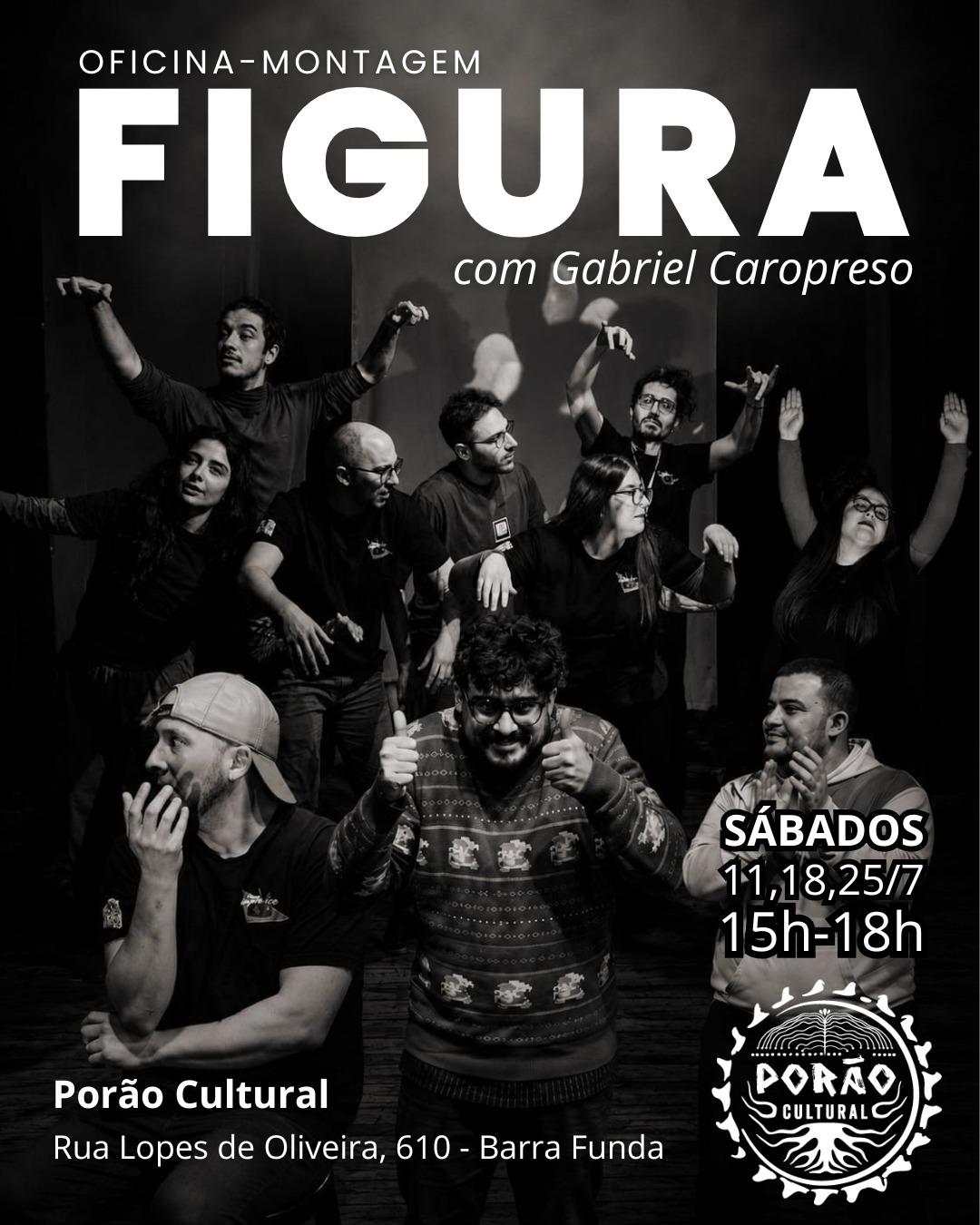 Flyer da oficina-montagem FIGURA, com Gabriel Caropreso — Porão Cultural
